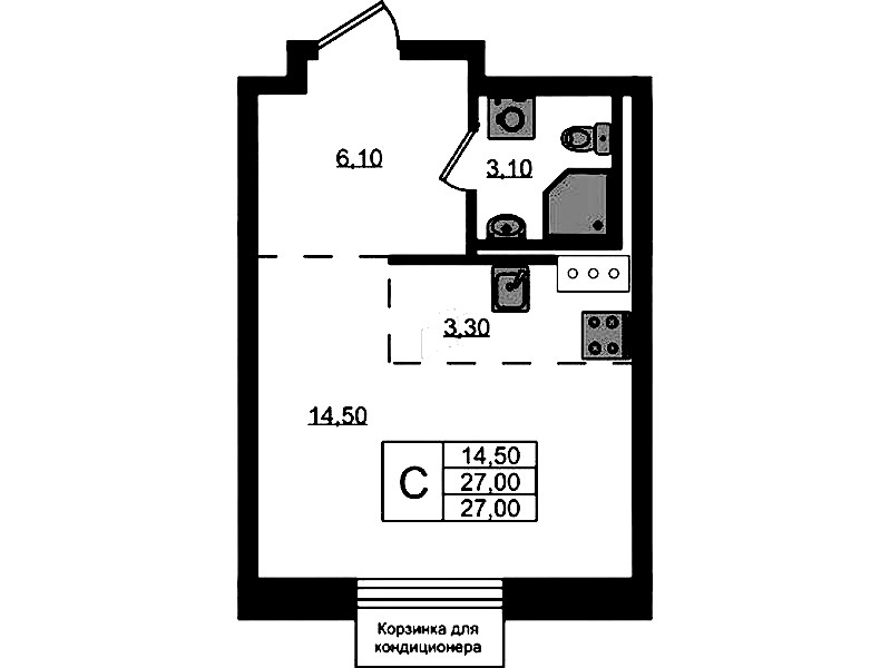 Квартира студия 27 м², 5/7 эт., ЖК «Курортный квартал»